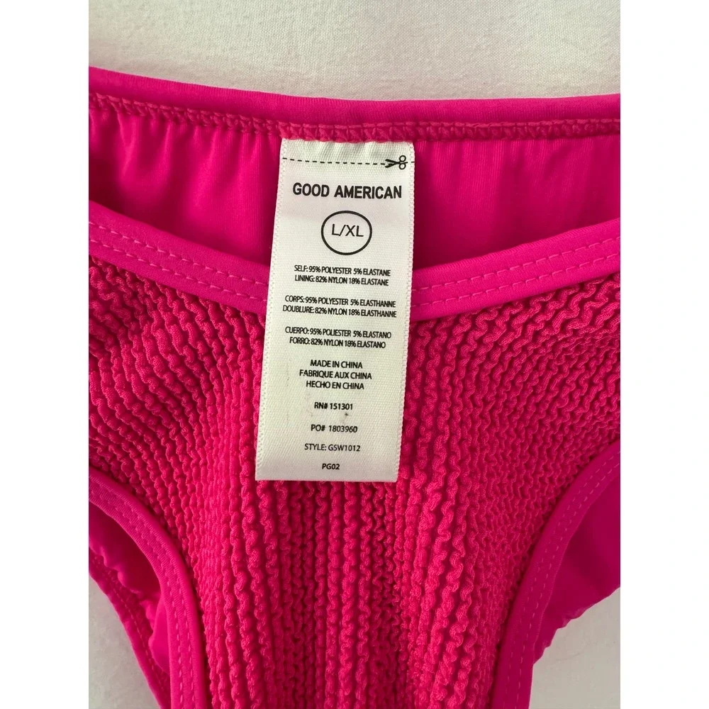 NWT Good American Always Fits  Bikini Bottom Pink Glow L/XL Crinkle Textured